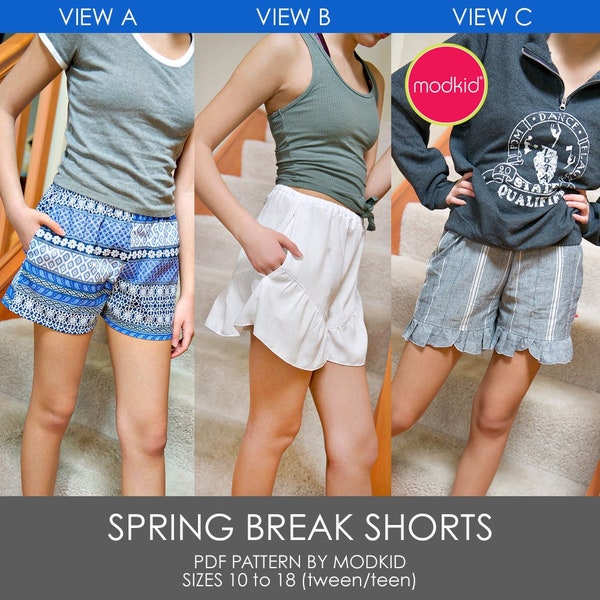 Spring Break Shorts Tween/Teen PDF Downloadable Pattern by MODKID... sizes 10 to 18 tween-teen included - Instant Download