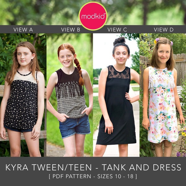 Kyra Tween Teen Dress Top Tank PDF Downloadable Pattern by Modkid... sizes 10, 12, 14, 16 and 18 included - Instant Download