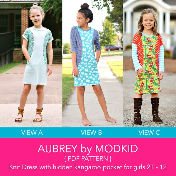 Aubrey Knit Dress PDF Downloadable Pattern by MODKID... sizes 2T to 12 Girls included - Instant Download