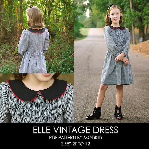 Elle Vintage Dress PDF Downloadable Pattern by MODKID... sizes 2T to 12 Girls included - Instant Download