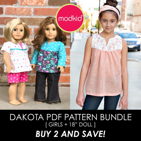 Dakota Girls and Mini-Dakota for 18" Dolls PDF Pattern Bundle by MODKID - Instant Digital Download - Buy 2 and SAVE!