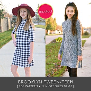 Brooklyn Tween Teen Dress PDF downloadbaar patroon van Modkid... maten 10, 12, 14, 16 en 18 inbegrepen - Instant Download