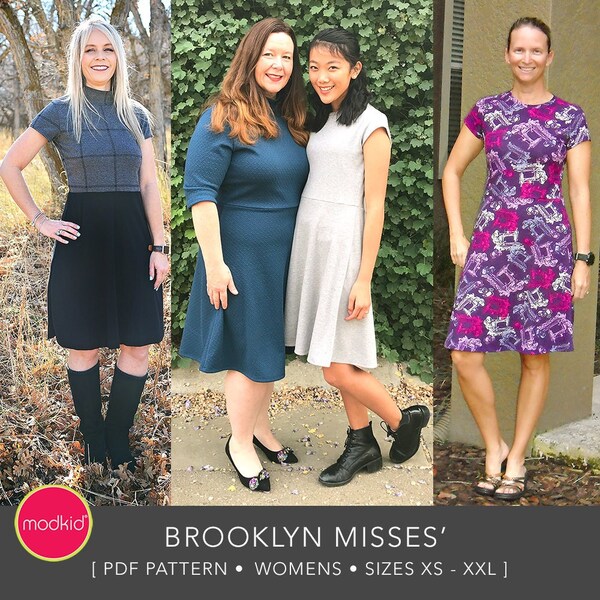 Brooklyn Misses Dress PDF Downloadable Pattern by Modkid... sizes XS, S, M, L, Xl and  XXL Womens included - Instant Download