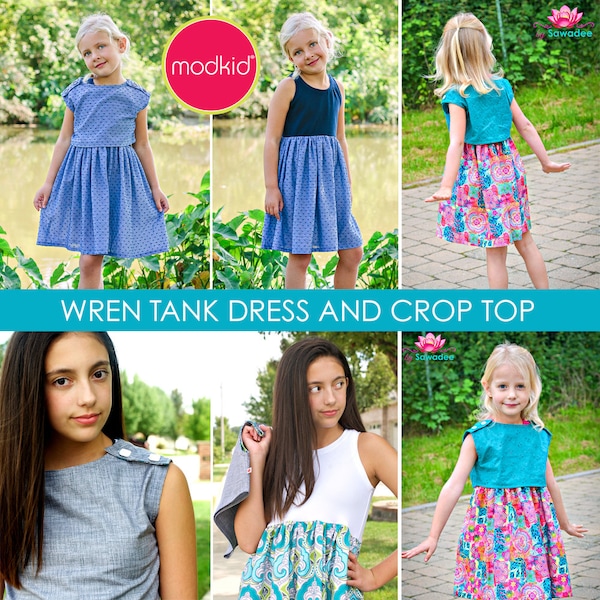 Wren Tank Dress and Crop Top PDF Downloadable Pattern by MODKID... sizes 2T to 12 Girls included - Instant Download