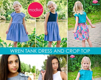 Wren Tank Dress and Crop Top PDF Downloadable Pattern by MODKID... sizes 2T to 12 Girls included - Instant Download