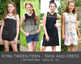 Kyra Tween Teen Dress Top Tank PDF Downloadable Pattern by Modkid... sizes 10, 12, 14, 16 and 18 included - Instant Download