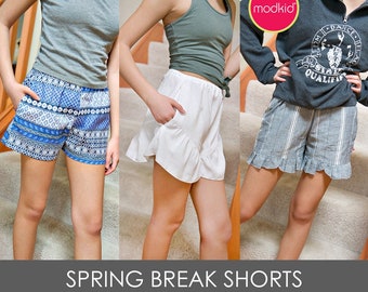 Spring Break Shorts Tween/Teen PDF Downloadable Pattern by MODKID... sizes 10 to 18 tween-teen included - Instant Download