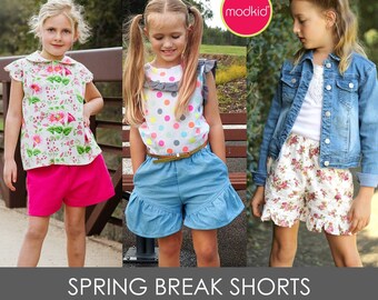 Spring Break Shorts PDF Downloadable Pattern by MODKID... sizes 2T to 9 Girls included - Instant Download