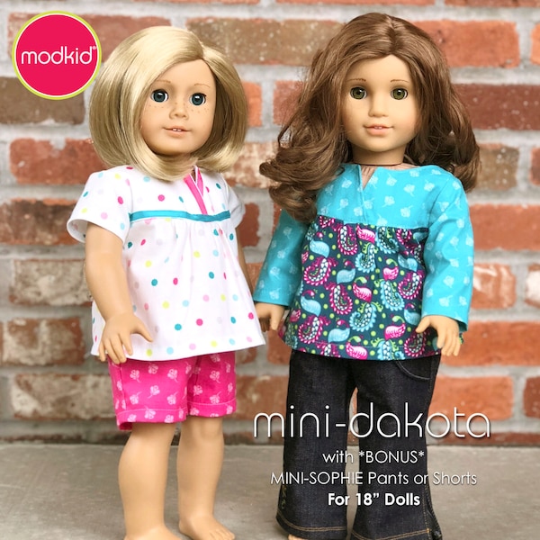 Mini Dakota Top and Mini Sophie Pants or Shorts PDF Downloadable Pattern by MODKID... for 18" Dolls - Instant Download