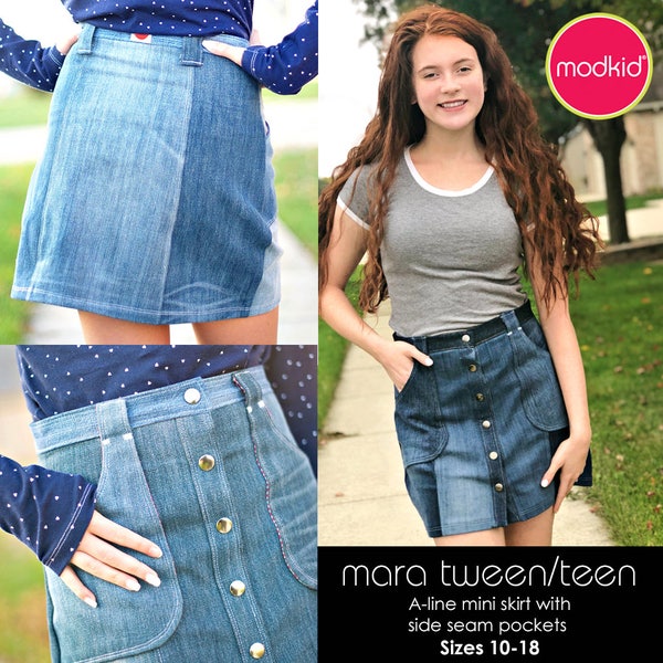 Mara Tween/Teen Mini Skirt PDF Downloadable Pattern by MODKID... sizes 10 to 18 Juniors included - Instant Download