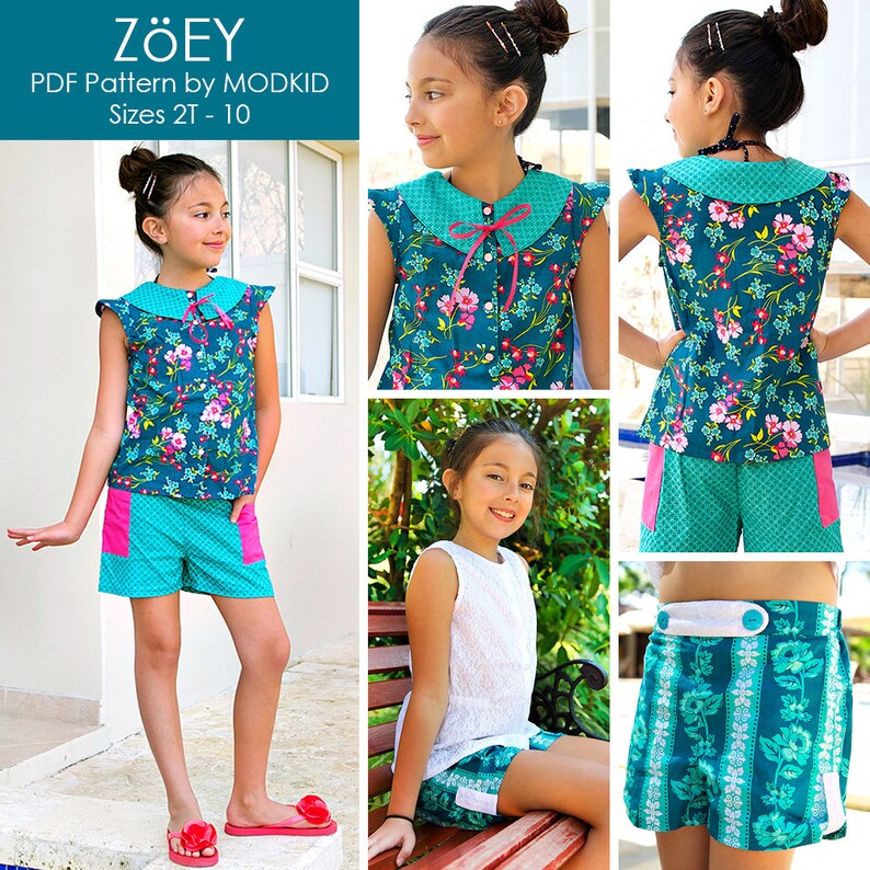 Zoey Summer Ensemble PDF Downloadable Pattern by MODKID... sizes 2T to 10 Girls included Instant Download image 1