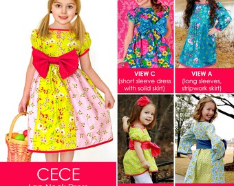 Cece LapNeck Dress and Tunic PDF Downloadable Pattern by MODKID... sizes 2T to 10 Girls included - Instant Download