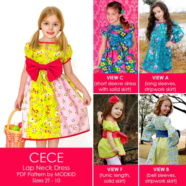 Cece LapNeck Dress and Tunic PDF Downloadable Pattern by MODKID... sizes 2T to 10 Girls included - Instant Download