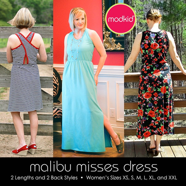 Malibu Misses Dress PDF Downloadable Pattern by Modkid... sizes XS, S, M, L, Xl and  XXL Womens included - Instant Download