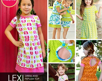 Lexi Knit Dress and Peplum Top PDF Downloadable Pattern by MODKID... sizes 2T to 12 Girls included - Instant Download