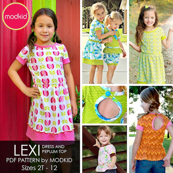 Lexi Knit Dress and Peplum Top PDF Downloadable Pattern by MODKID... sizes 2T to 12 Girls included - Instant Download