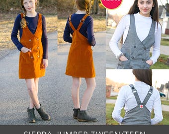 Sierra Tween/Teen Crossover Jumper Dress PDF Downloadable Pattern by MODKID... sizes 10 to 18 Juniors included - Instant Download