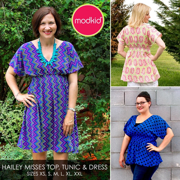 Hailey Misses Dress or Tunic PDF Downloadable Pattern by Modkid... sizes XS-XXL Women included - Instant Download