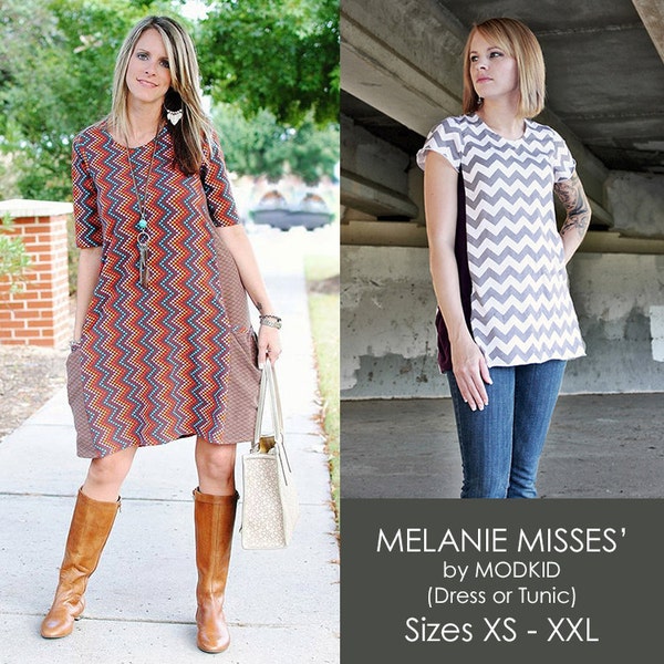 Melanie Misses' Dress or Tunic PDF Downloadable Pattern by Modkid... sizes XS-XXL Women included - Instant Download