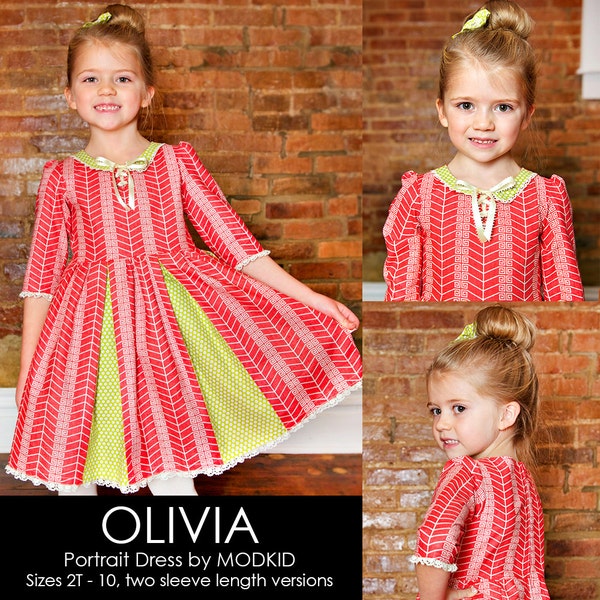 Olivia Portrait Dress PDF Downloadable Pattern by MODKID... sizes 2T to 10 Girls included - Instant Download