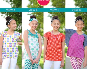 Laguna Summer Shirts Collection PDF Downloadable Pattern by MODKID... sizes 2T to 12 Girls included - Instant Download