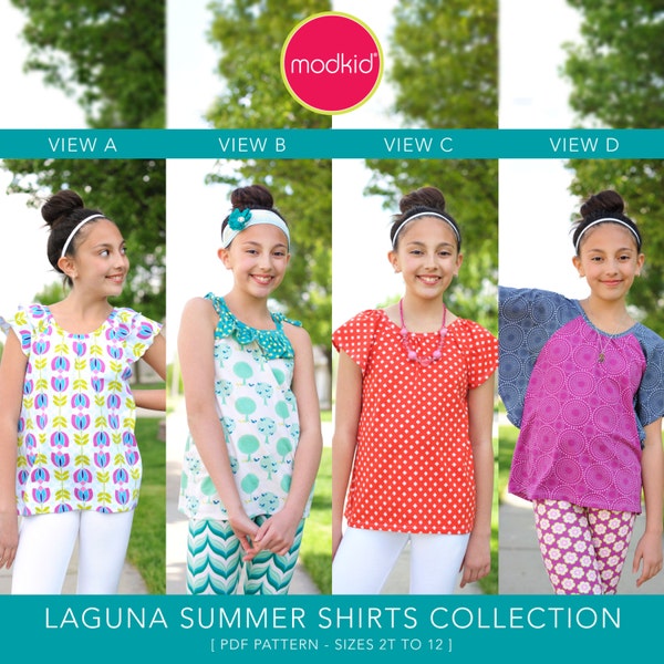 Laguna Summer Shirts Collection PDF Downloadable Pattern by MODKID... sizes 2T to 12 Girls included - Instant Download