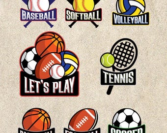 Sports Bundle SVG PNG EPS - Football, volley-ball, tennis, coupe fichiers Cricut Silhouette (téléchargement numérique)
