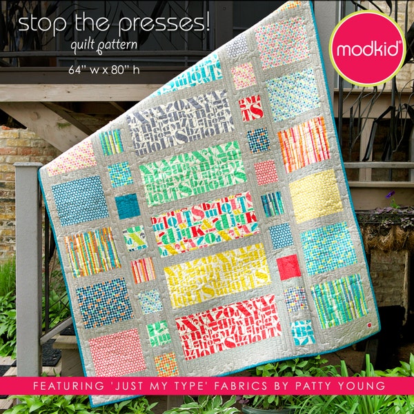 Stop The Presses - quilt e-pattern by MODKID - Instant Download featuring Just My Type by Patty Young