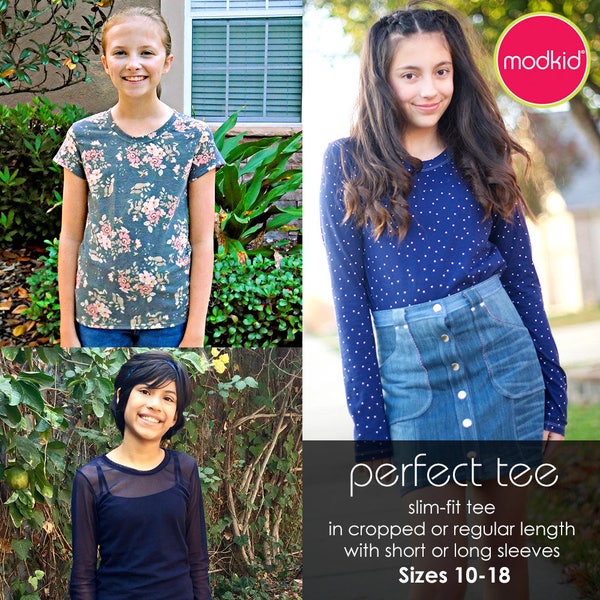 Perfect Tee Tween/Teen PDF Downloadable Pattern by MODKID... sizes 10 to 18 Juniors included - Instant Download