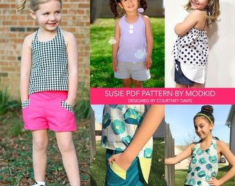 Susie Halter Top and Shorts PDF Downloadable Pattern by MODKID... sizes 2T to 12 Girls included - Instant Download