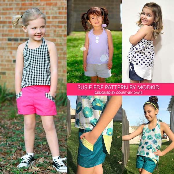 Susie Halter Top and Shorts PDF Downloadable Pattern by MODKID... sizes 2T to 12 Girls included - Instant Download