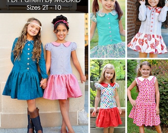 Avery Drop-Waist Dress PDF Downloadable Pattern by MODKID... sizes 2T to 10 Girls included - Instant Download