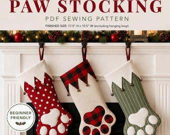 Paw Christmas Stocking Sewing Pattern PDF | Dog & Cat | Beginner Friendly Holiday Pet | Instant Download | MODKID