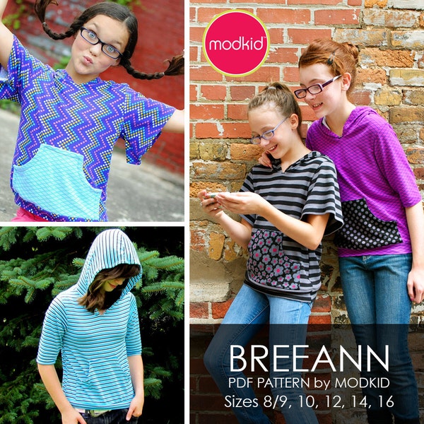 Breeann Hooded Knit Top PDF Downloadable Pattern by MODKID... sizes 8/9, 10, 12, 14, 16 Girls included - Instant Download