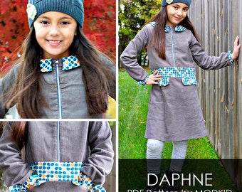 Daphne Zip-Up Jumper PDF Downloadable Pattern by MODKID... sizes 2T to 10 Girls included - Instant Download