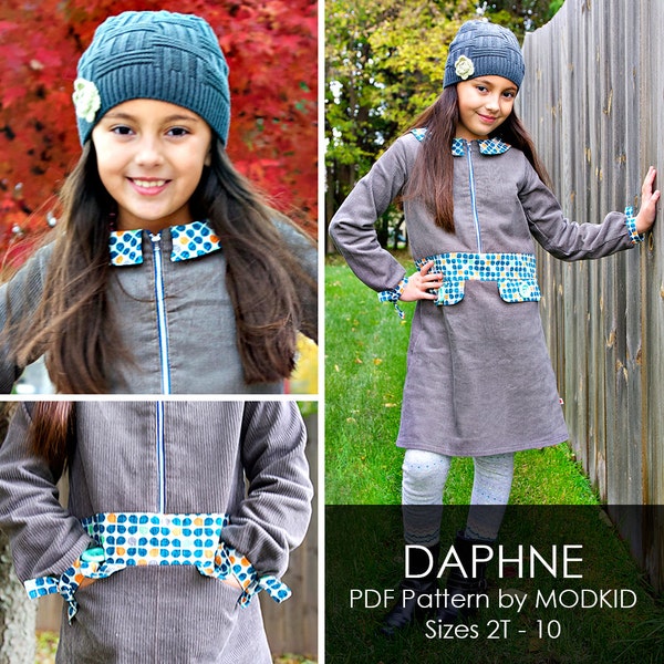 Daphne Zip-Up Jumper PDF Downloadable Pattern by MODKID... sizes 2T to 10 Girls included - Instant Download