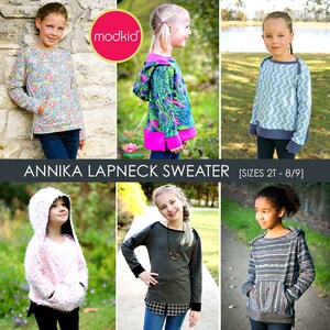 Annika Girls Lapneck Sweater PDF Downloadable Pattern by MODKID... sizes 2T to 8/9 Girls included Instant Download image 2