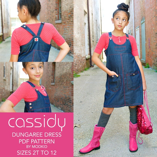 Cassidy Dungaree Dress PDF Downloadable Pattern by MODKID... sizes 2T to 12 Girls included - Instant Download