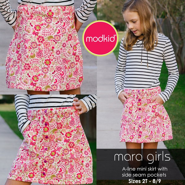 Mara Girls Mini Skirt PDF Downloadable Pattern by MODKID... sizes 2T to 8/9 Girls included - Instant Download