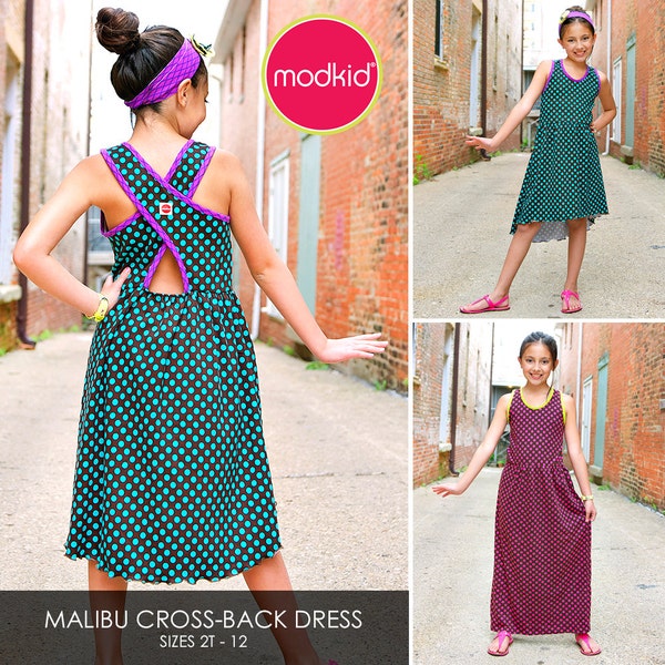 Malibu Cross-Back Dress PDF Downloadable Pattern by MODKID... sizes 2T to 12 Girls included - Instant Download