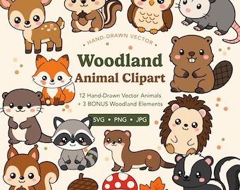 Woodland Creatures Animals Clipart SVG JPG PNG Bundle – Illustration Cut Files (Instant Download)