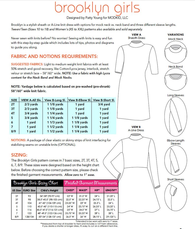 Brooklyn Girls Dress PDF Downloadable Pattern by Modkid... sizes 2T, 3T, 4T, 5, 6, 7 and 8/9 included Instant Download zdjęcie 7