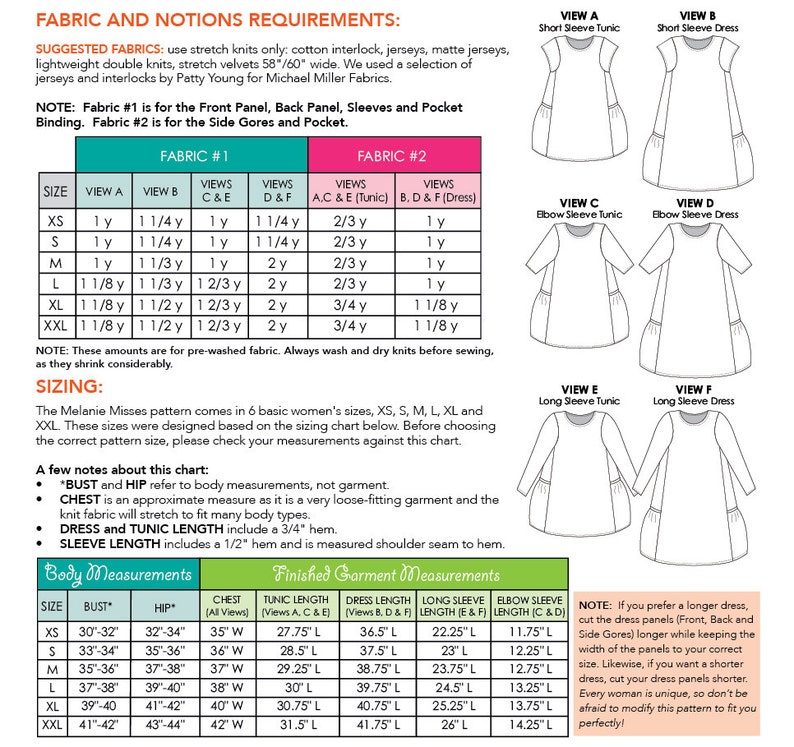 Melanie Misses' Dress or Tunic PDF Downloadable Pattern by Modkid... sizes XS-XXL Women included Instant Download 画像 2