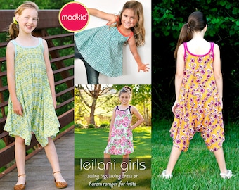 Leilani Girls Swing Top, Swing Dress, Harem Romper PDF Downloadable Pattern by MODKID... sizes 2T to 8/9 Girls included - Instant Download