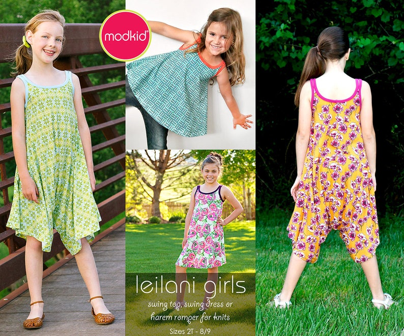 Leilani Girls Swing Top, Swing Dress, Harem Romper PDF Downloadable Pattern by MODKID... sizes 2T to 8/9 Girls included Instant Download image 1