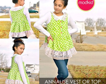 Annalise Low-High Vest and Top Tunic PDF Downloadable Pattern by MODKID... sizes 2T to 12 Girls included - Instant Download