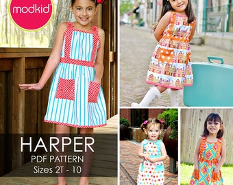 Harper Dress PDF Downloadable Pattern by MODKID... sizes 2T to 10 Girls included - Instant Download