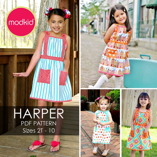 Harper Dress PDF Downloadable Pattern by MODKID... sizes 2T to 10 Girls included - Instant Download