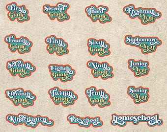 Lot pour les résultats scolaires SVG PNG EPS - couleurs vintage rétro funky (téléchargement numérique) - 40 fichiers
