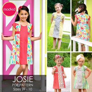 Sukienka Josie Retro A-line Wzór PDF do pobrania od MODKID... rozmiary od 2T do 10, w tym dla dziewczynek - natychmiastowe pobranie